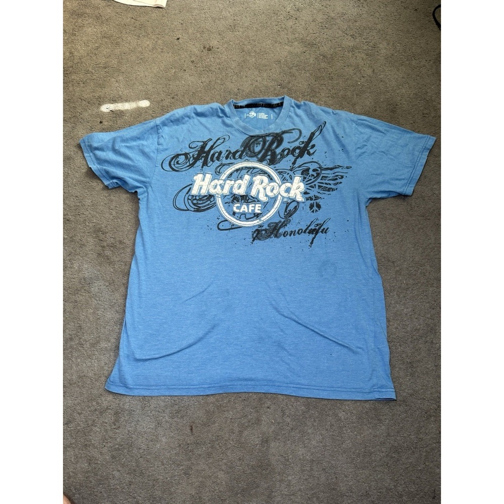 Hard Rock Cafe Honolulu Blue Graphic T Shirt Mens XXL Cotton Blend Hawaii